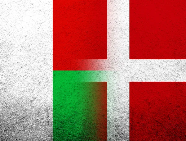 Kingdom Denmark National Flag Republic Madagascar National Flag Grunge Background — стокове фото