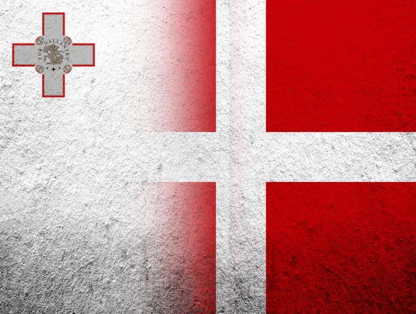 Kingdom Denmark National Flag Republic Malta National Flag Grunge Background — Fotografia de Stock