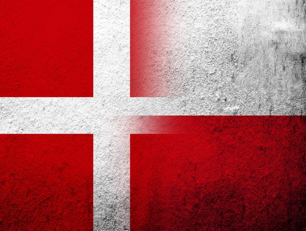 Kingdom Denmark National Flag Republic Poland National Flag Grunge Background — стокове фото