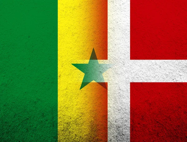Kingdom Denmark National Flag Republic Senegal National Flag Grunge Background — Foto de Stock
