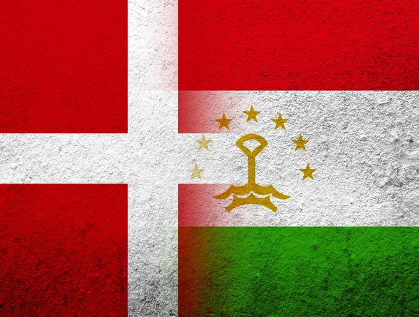 Kingdom Denmark National Flag Republic Tajikistan National Flag Grunge Background — Stock Fotó