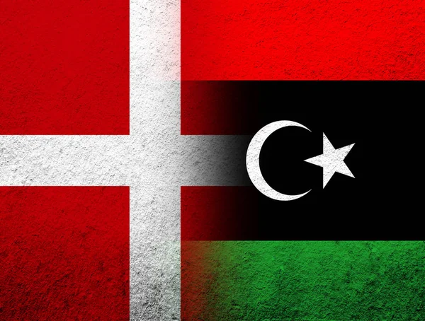 Kingdom Denmark National Flag State Libya National Flag Grunge Background — Stock Fotó