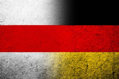 The national flag of Germany with White-red-white flag of Belarusian Democratic Republic, Belarus. Grunge background