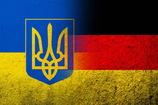 National Flag Germany Ukrainian National Flag Coat Arms Ukraine Tryzub — Stockfoto