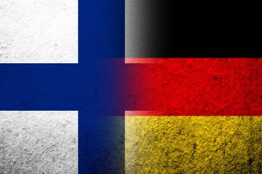 The national flag of Germany with National flag of Finland. Grunge background