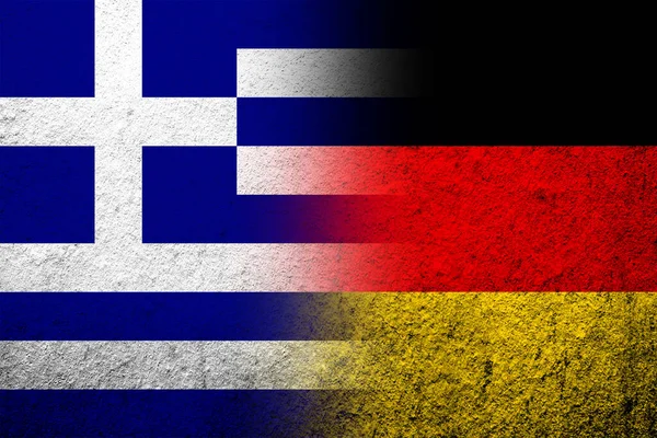 The national flag of Germany with National flag of Greece. Grunge background