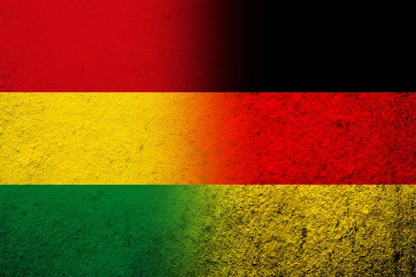Государственный Флаг Германии Многонациональным Государственным Флагом Боливии Гранж Фон — стоковое фото