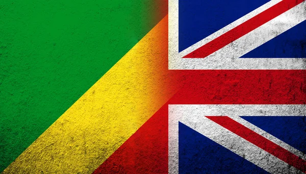 Государственный Флаг Великобритании Юнион Джек Флагом Конго Браззавиль Гранж Фон — стоковое фото