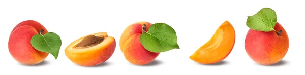 Ein Set Mit Frischer Roh Süßer Aprikose Mit Grünen Blättern — Stockfoto