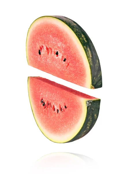 Fresh Raw Watermelon Falling Air Isolated White Background Food Levitation — Fotografia de Stock