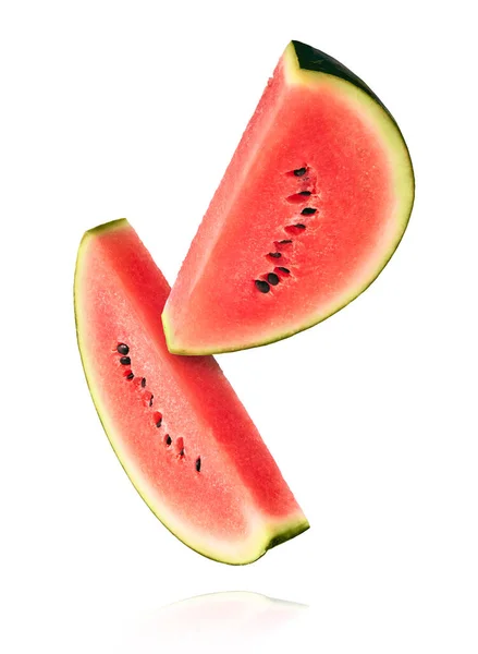 Fresh Raw Watermelon Falling Air Isolated White Background Food Levitation — Fotografia de Stock