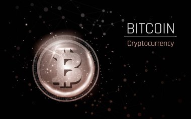 Bozuk para üzerinde Bitcoin kripto para. Çokgen iş, para, para, nakit, çember konsepti. Eşsiz, çoğaltılamaz ve paylaşılan para birimi jetonları yaratmak için kriptografik ilkeler