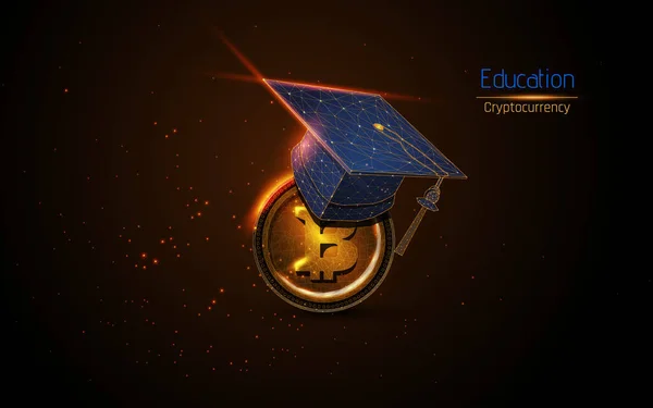 International Graduation Cap Bitcoin Cryptocurrency Bitcoin Moderní Exchange Digital Platba — Stockový vektor