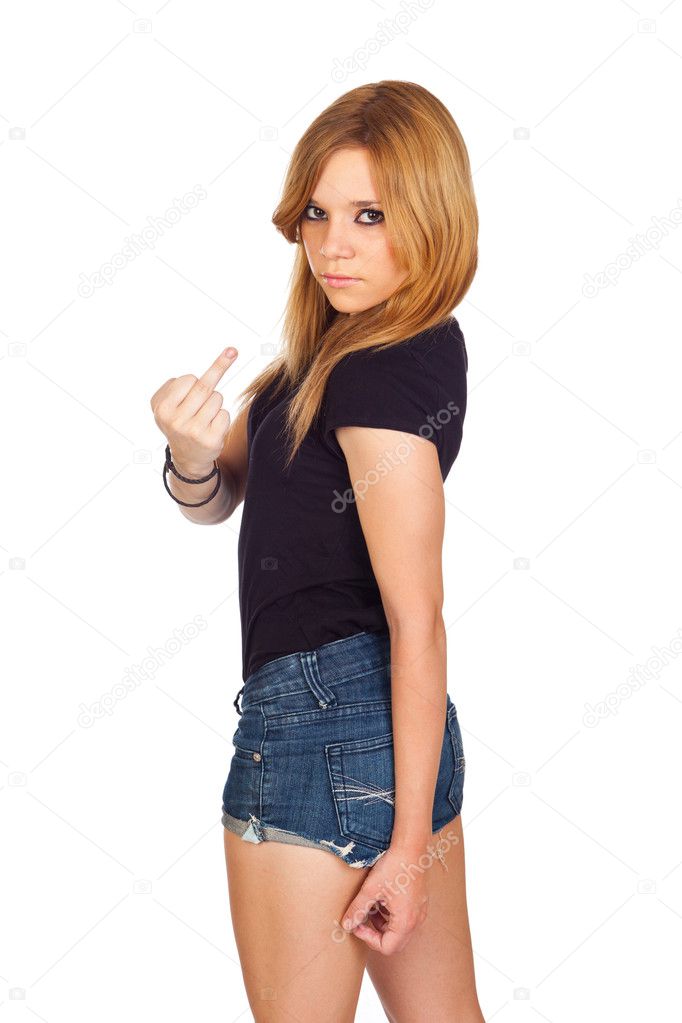 Cute Young Woman Showing her Finger