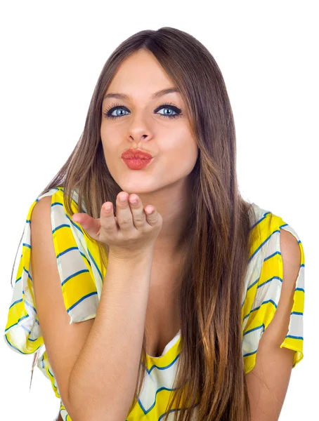 Beautiful Young Girl Blowing a Kiss — Stock Photo, Image