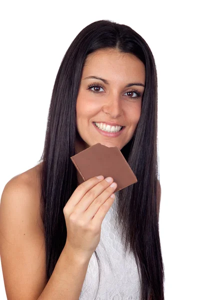 Chica joven comiendo chocolate —  Fotos de Stock