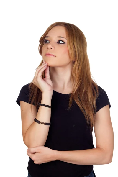 Pensive blond woman with black shirt — Stock Photo, Image