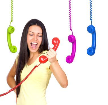 kırmızı telefon bağırarak meşgul kadın
