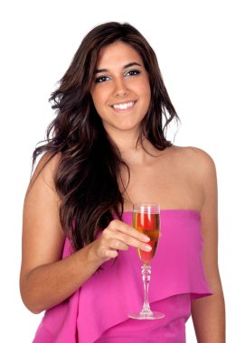 Bir kadeh şampanyayla güzel bir kız.