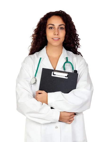 Брюнетка врач женщина с планшетом — стоковое фото