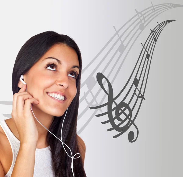 Casual Young Girl Listening Music — Stock Photo, Image