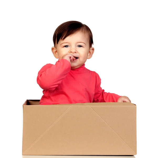 Adorable baby girl in a box — Stock Photo, Image