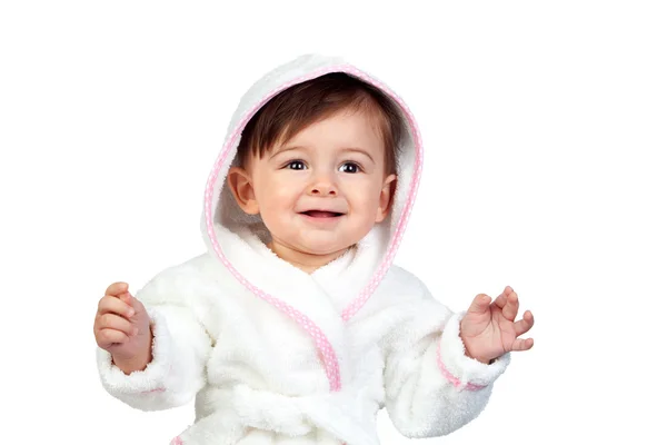 Bebê feliz com um roupão — Fotografia de Stock