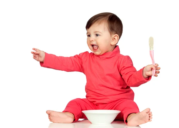 Hongerige babymeisje schreeuwen voor de menselijke voeding — Stockfoto