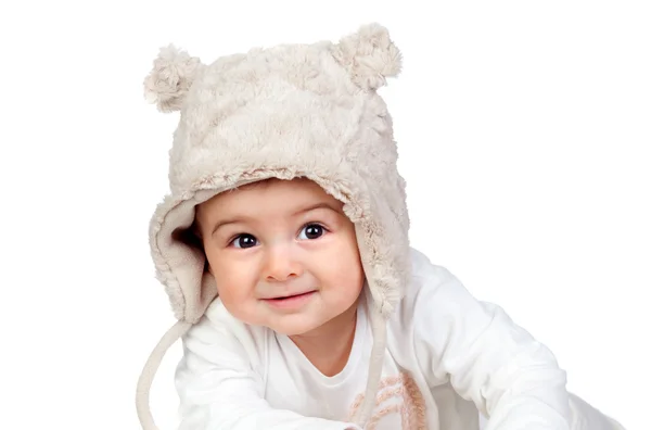 Adorable baby girl with a funny bear hat — Stock Photo, Image