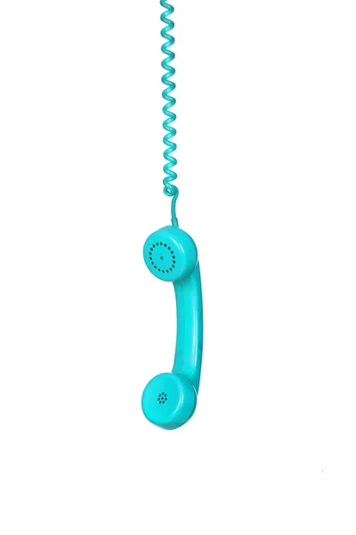 Turquoise telephone cable hanging — Stock Photo, Image