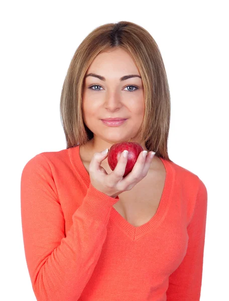 Retrato de hermosa modelo femenina con una manzana — Foto de Stock