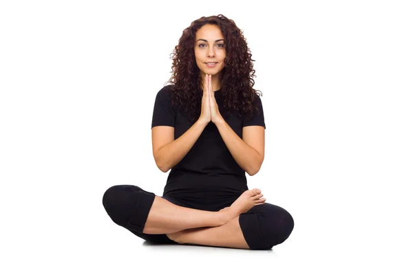 Bruna donna che fa esercizi di yoga — Foto Stock