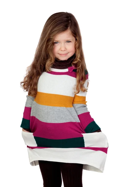 Stydlivá dívka s barevnými šaty — Stock fotografie