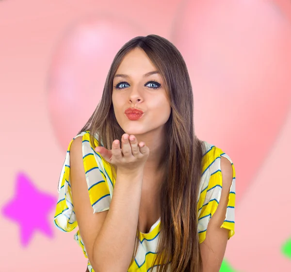 Beautiful Young Girl Blowing a Kiss — Stock Photo, Image