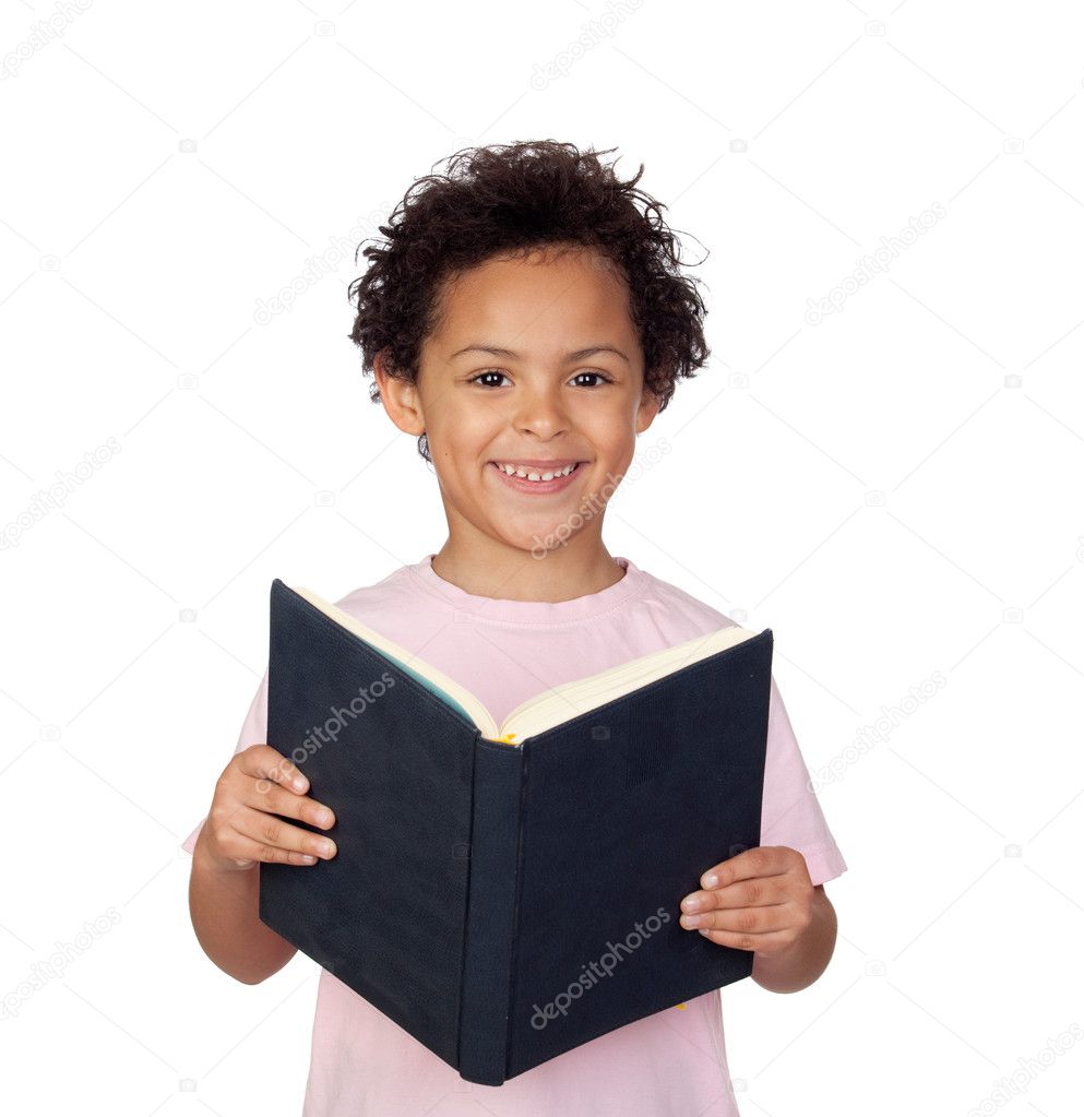 Happy latin child with a book reading