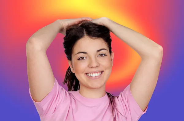 Pretty young girl touching her hair — Stock Photo, Image