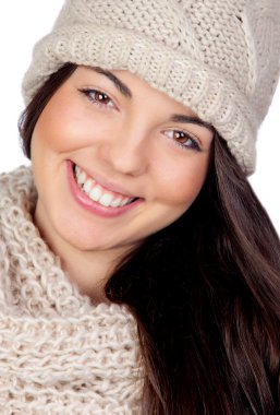 çekici kız ile yün şapka ve atkı