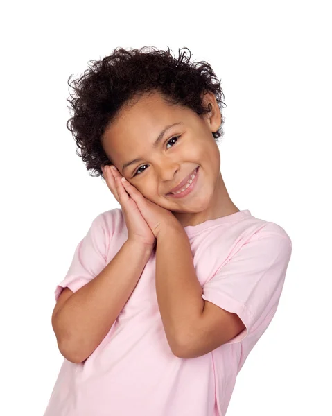 Feliz niño latino haciendo el gesto del sueño — Foto de Stock