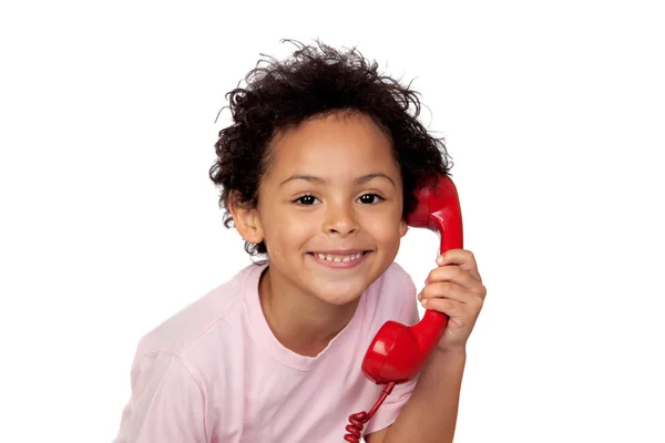 Bambino latino con telefono rosso — Foto Stock