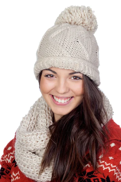 有吸引力的女孩与羊毛帽子和围巾 — 图库照片