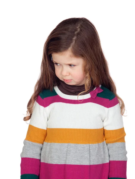 Sad little girl with long hair — Stock Photo, Image