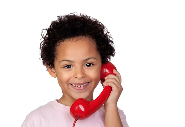 Lateinisches Kind mit rotem Telefon — Stockfoto