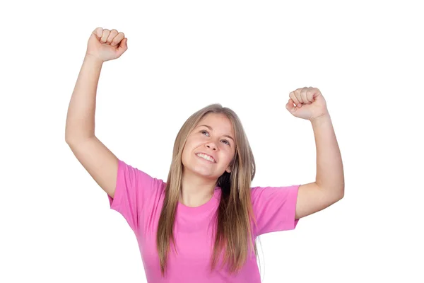 Bastante adolescente chica celebrando algo — Foto de Stock