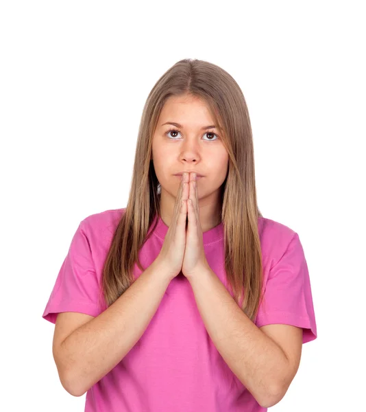 Schattige tiener meisje bidden — Stockfoto