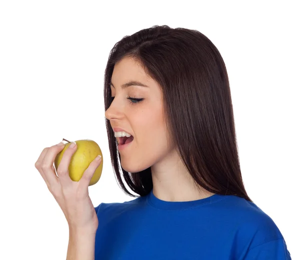 Teenager girl with a yellow apple — Stock Photo, Image