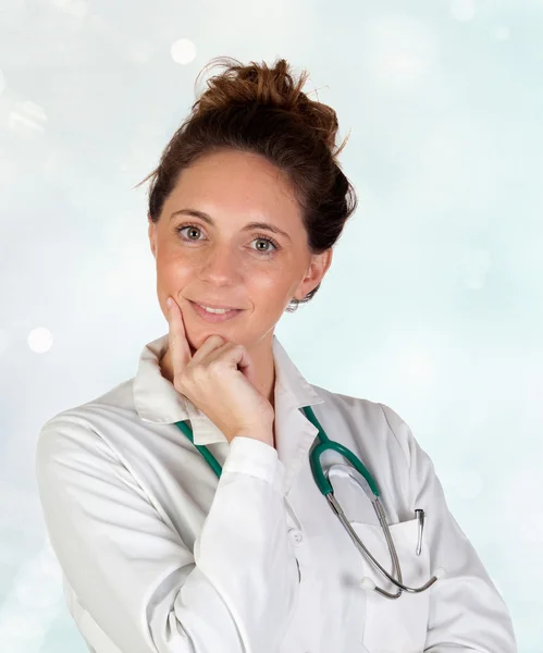 Beautiful doctor woman thinking Royalty Free Stock Images