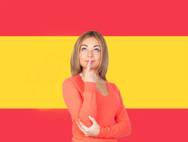 Spanish girl with blond hair thinking — Stock Photo, Image