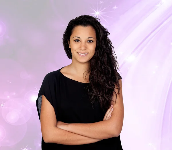 Pretty brunette girl with crossed arms — Stock Photo, Image