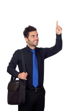 genç işadamı parmağıyla bir şey gösteren