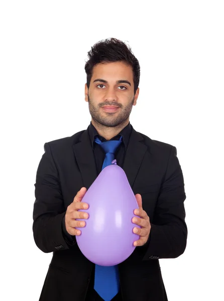 Jovem empresário com balão roxo — Fotografia de Stock